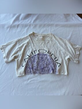 American Vintage White Crop Top with Purple California Graphic